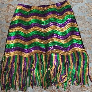 Mardi Gras Sequin Fringe Skirt - Gold, Green, and Purple